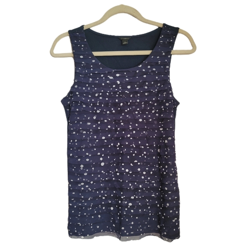 Ann Taylor Top Womens S Small Navy White Polka Dot Sleeveless Tank Top